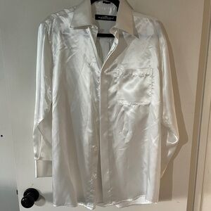 Elegant White Satin Men's Shirt